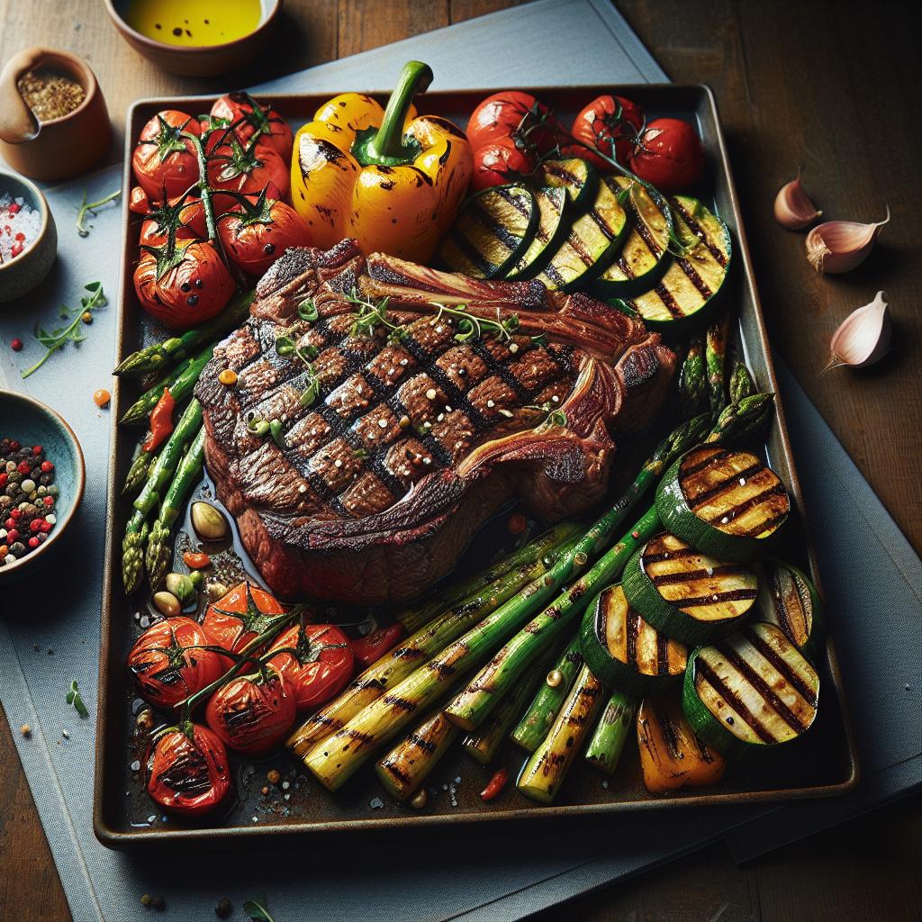 grilled ribeye steak with grilled vegetables