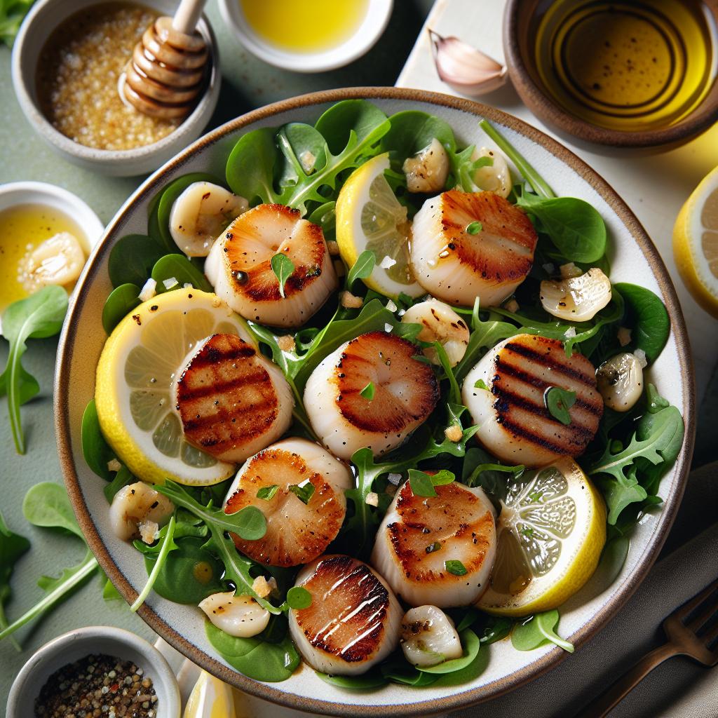 Grilled Scallop and Watercress Salad with Lemon Vinaigrette