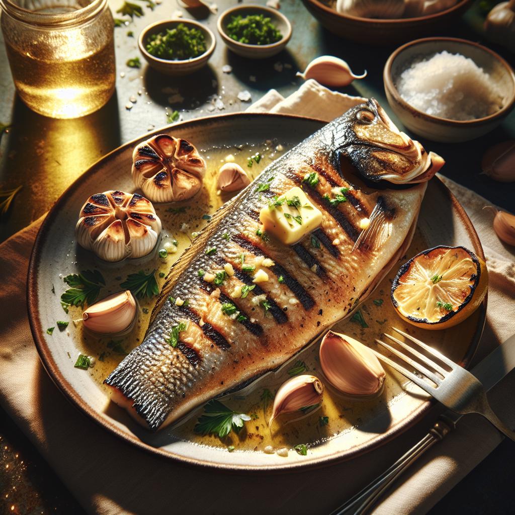 grilled sea bass with garlic butter