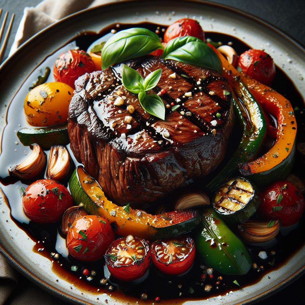 grilled steak with balsamic vegetables