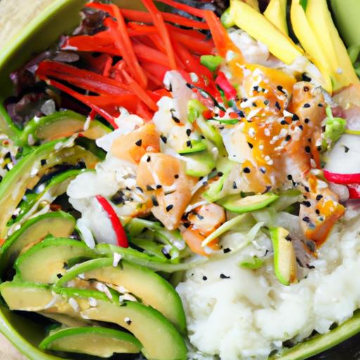 halibut and avocado poke bowl