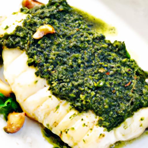 halibut and green herb pesto