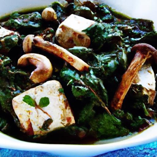 indian palak paneer with mushrooms