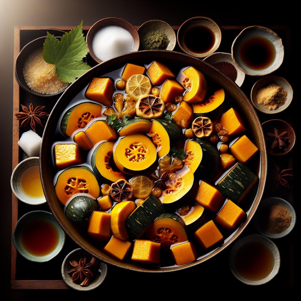 kabocha nimono (simmered pumpkin)