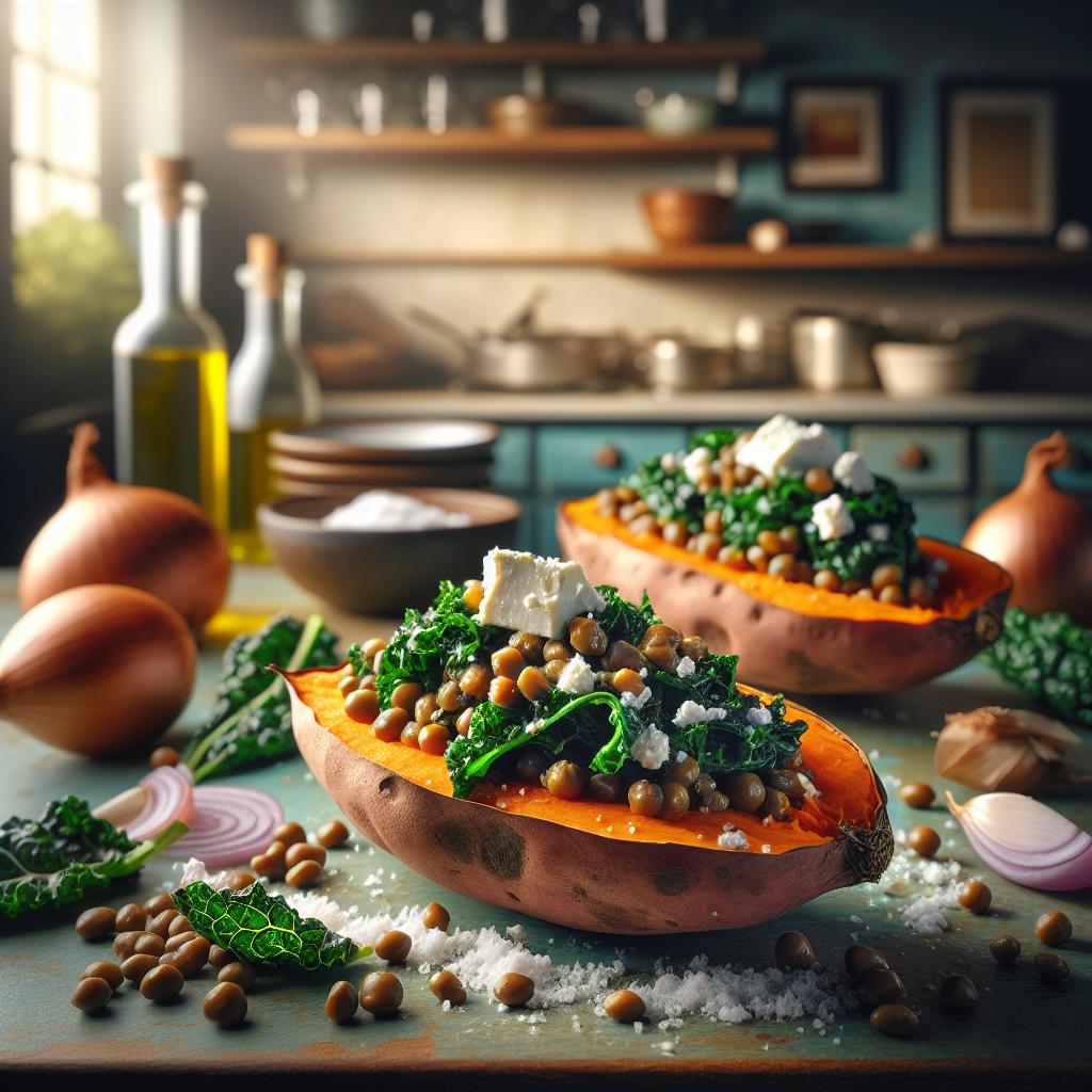 kale and lentil stuffed sweet potatoes