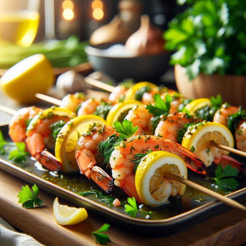 lemon and herb prawn skewers