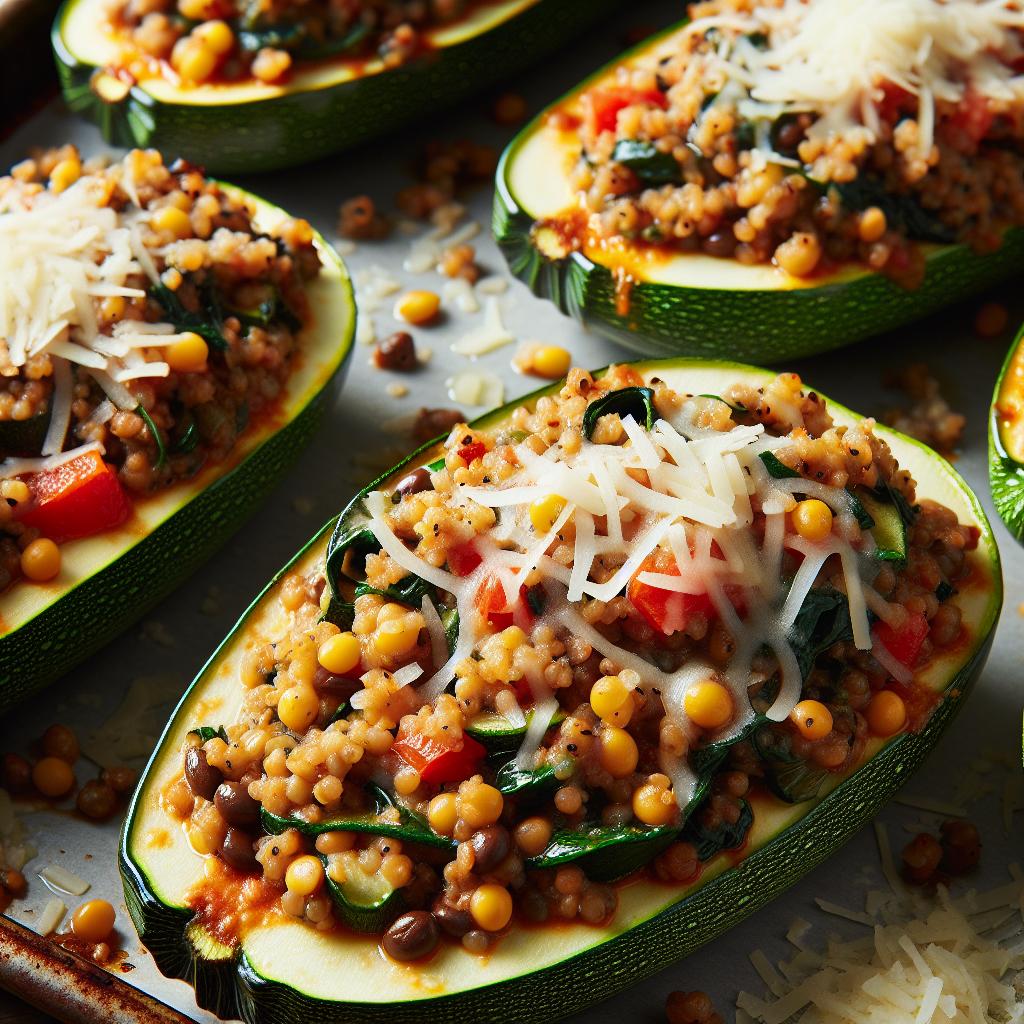 lentil and quinoa stuffed zucchini