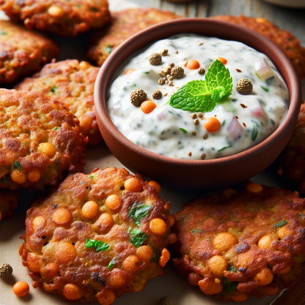 lentil fritters with yogurt dip