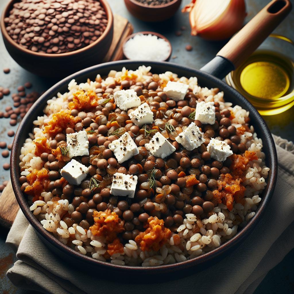 lentils with brown rice and feta