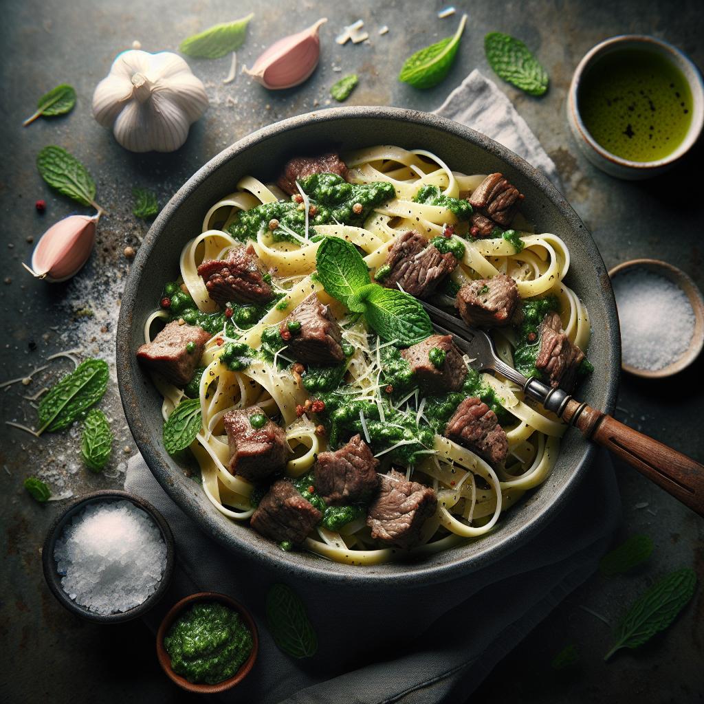 linguine with lamb and mint pesto