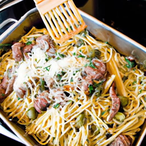 linguine with tzatziki and lamb