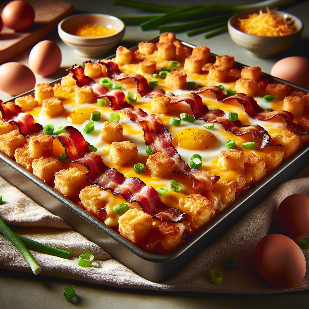 loaded bacon, egg, and cheese tater tot breakfast bake