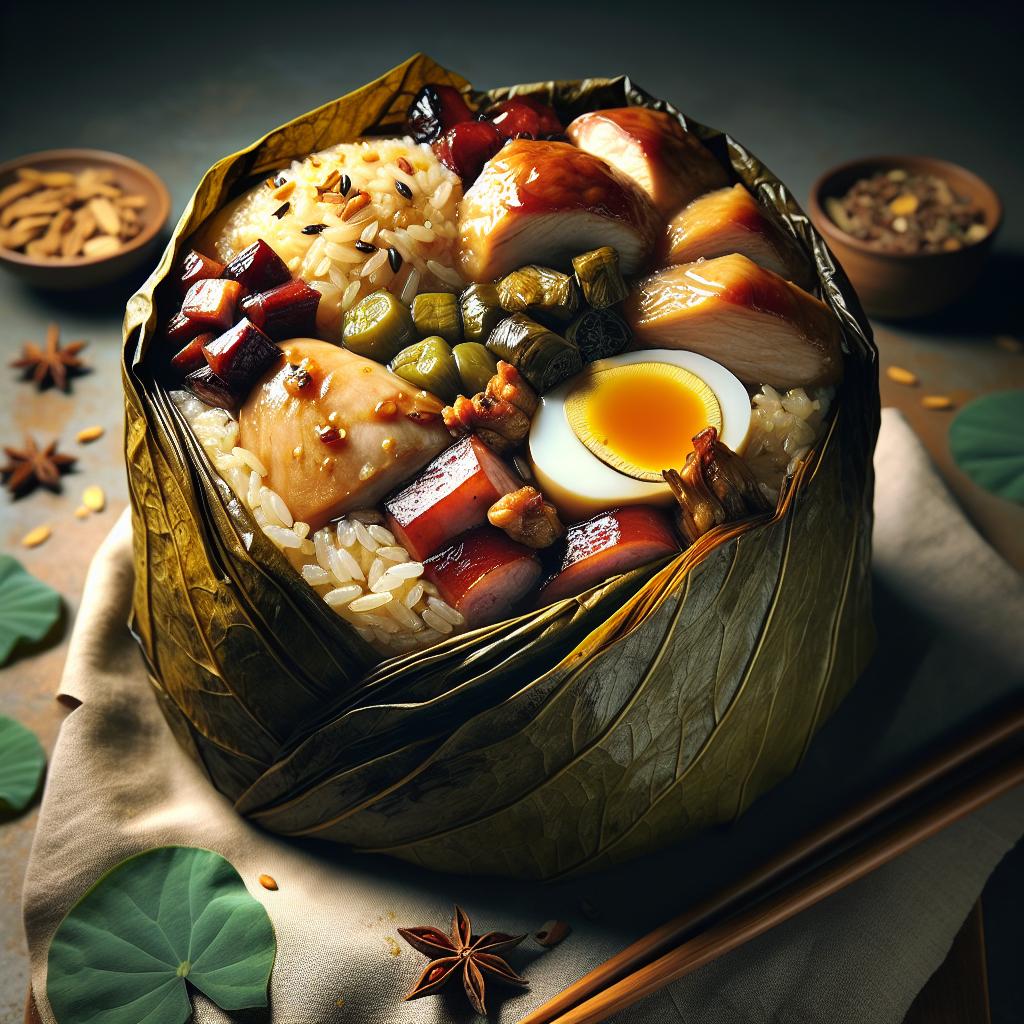 lotus leaf wrapped sticky rice with chicken