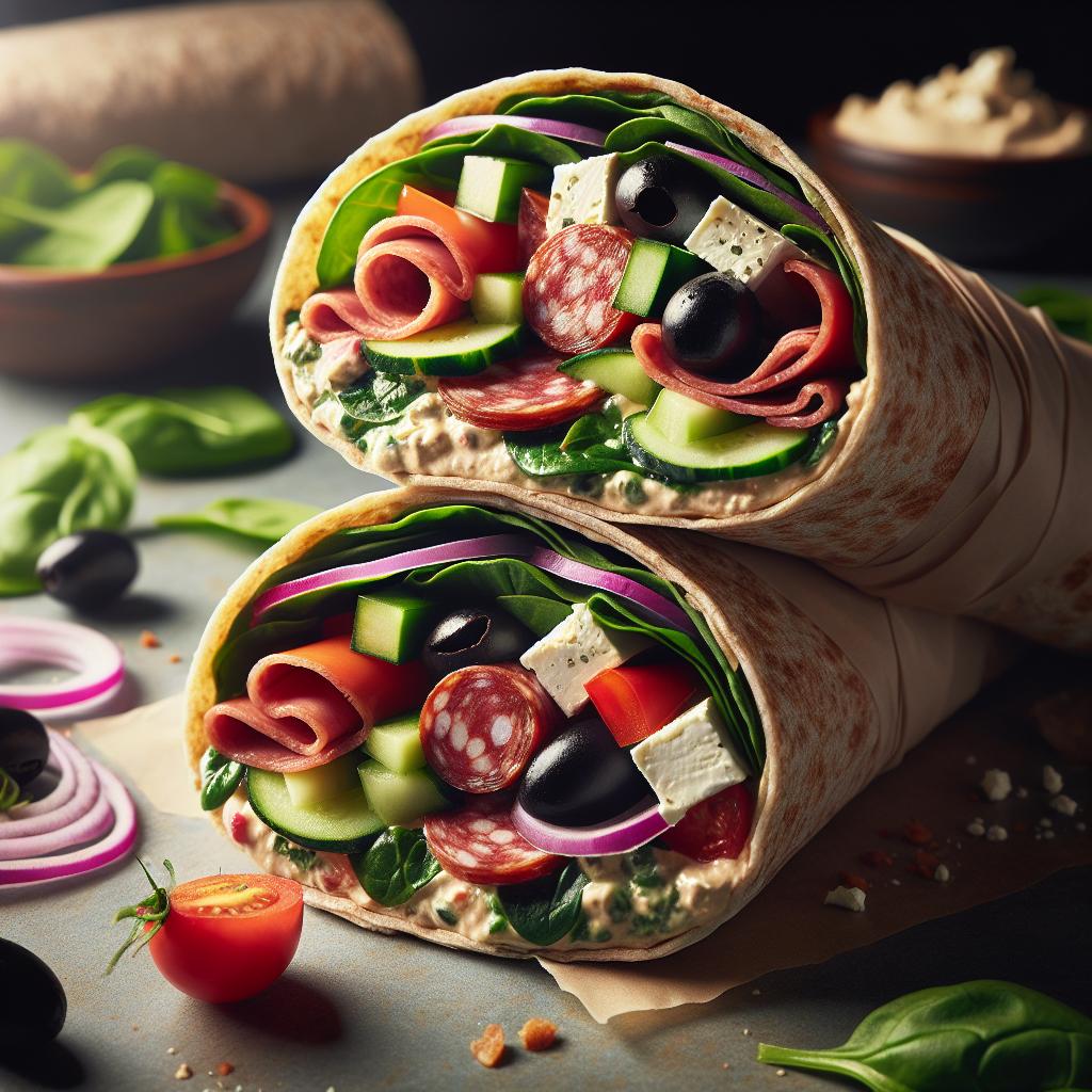 mediterranean salami and hummus wrap