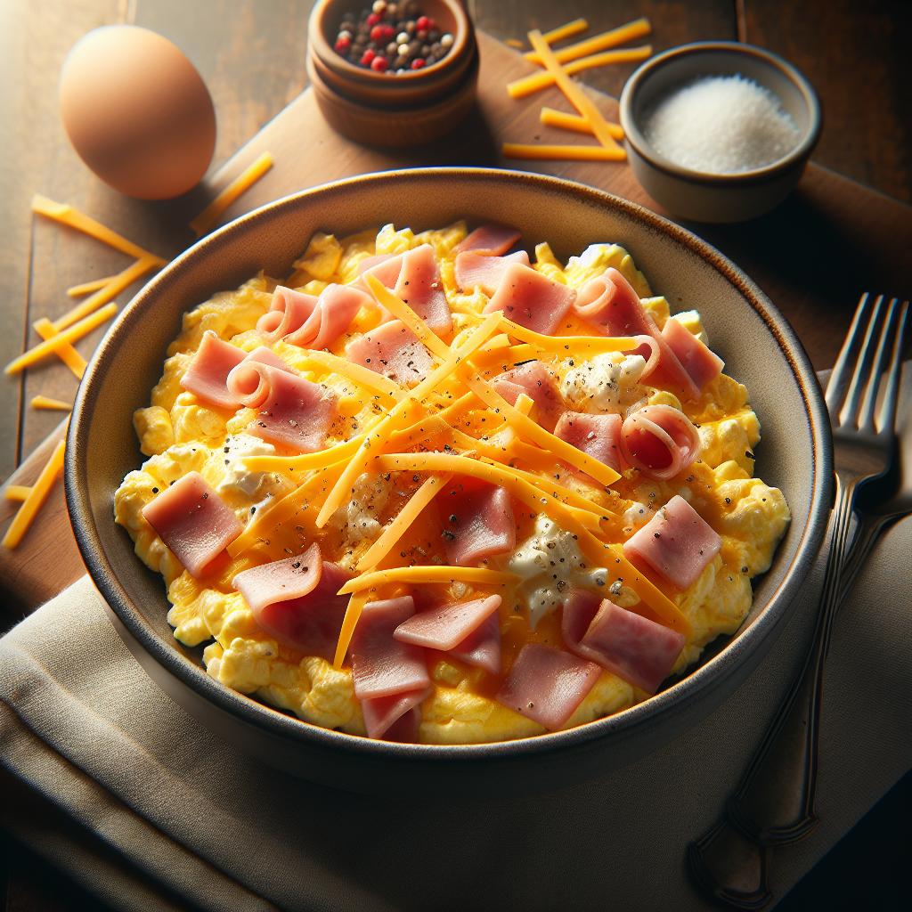 microwave scrambled eggs with ham and cheese