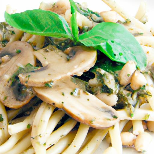 mushroom and basil pesto pasta