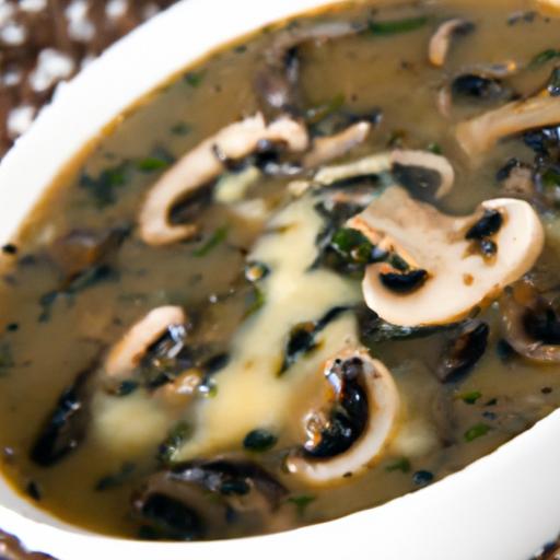 Mushroom and Spinach Soup with Cheese