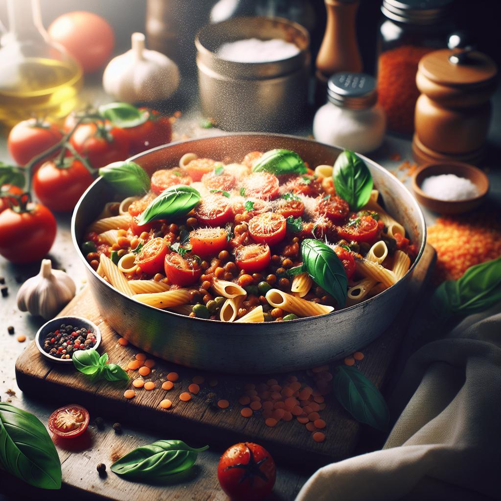 One Pot Tomato Lentil Pasta