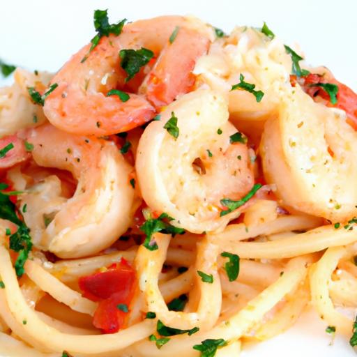 onion and garlic shrimp pasta