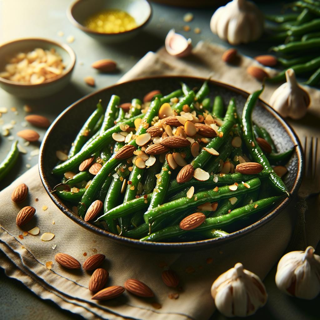 pan roasted green beans with golden almonds