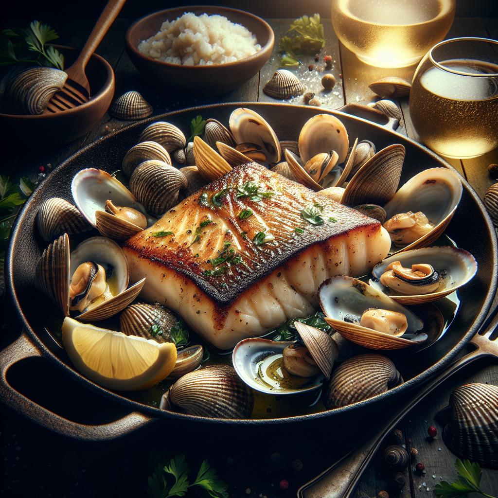 pan roasted halibut with clams