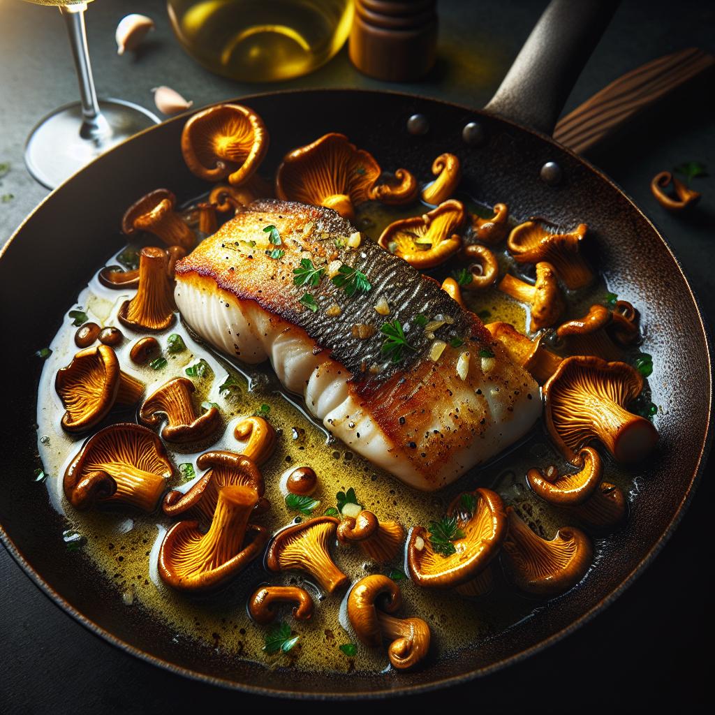 pan seared lingcod with chanterelles