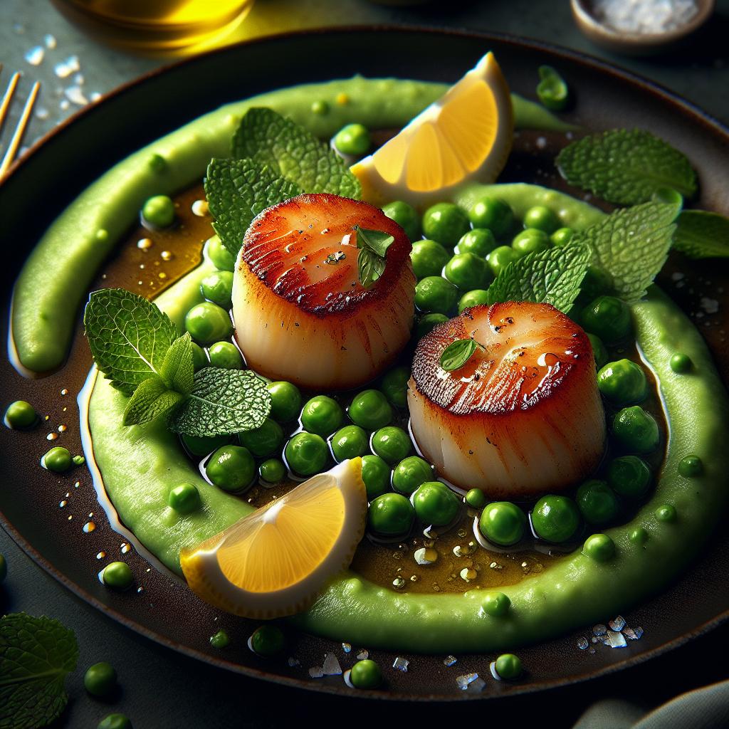 Pan Seared Scallops with Sweet Pea Puree