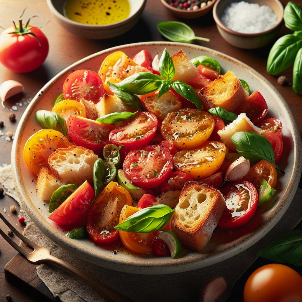 Panzanella with Heirloom Tomatoes and Fresh Basil