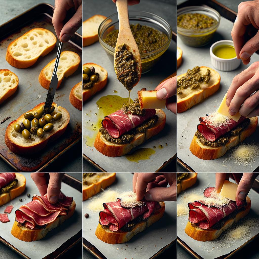 pastrami and olive tapenade crostini