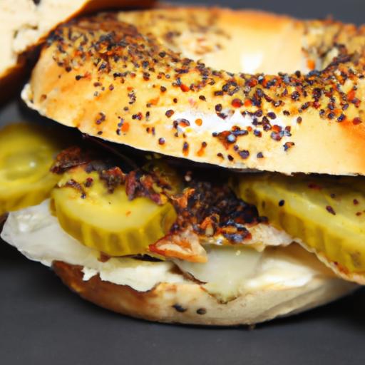 Pastrami Bagel with Mustard and Pickles