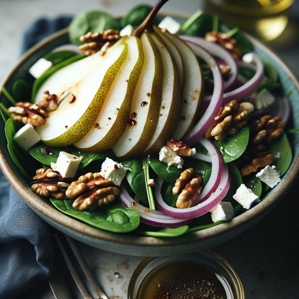 Pear and Walnut Spinach Salad