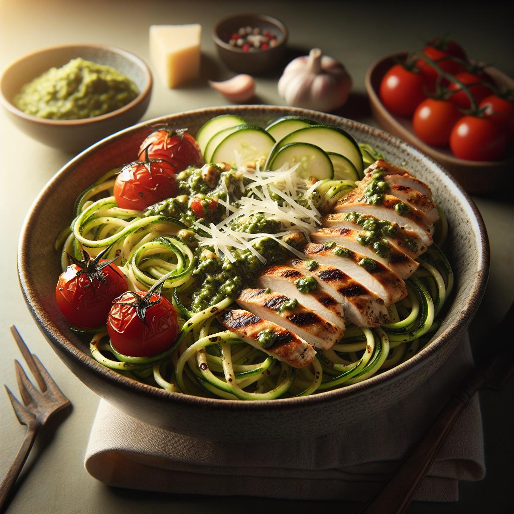 pesto chicken zoodle bowl