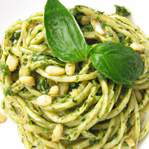 pesto pasta with basil and pine nuts