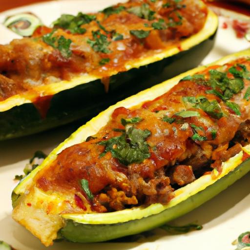 Pinto Bean and Ground Beef Stuffed Zucchini