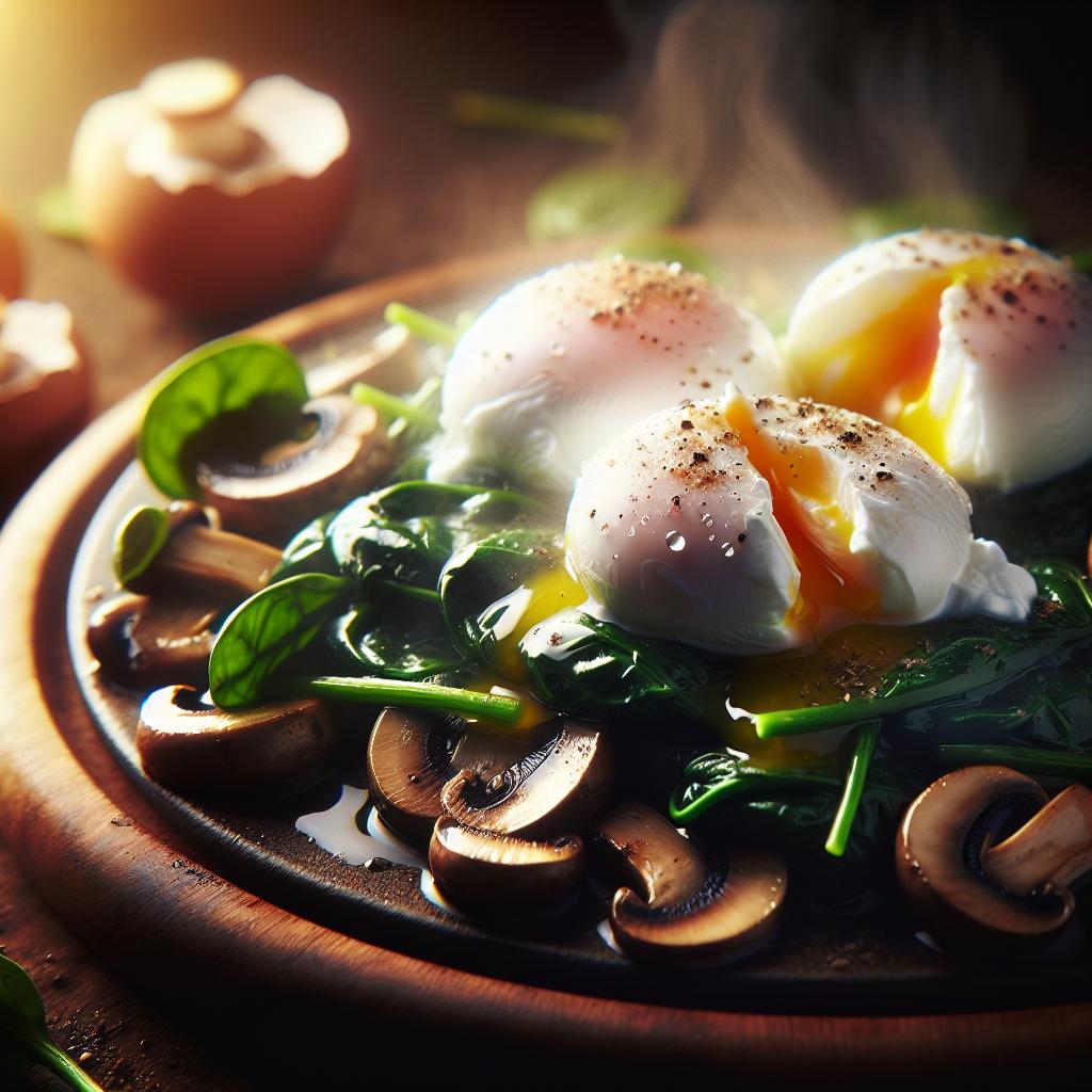 Poached Eggs Over Spinach and Mushrooms