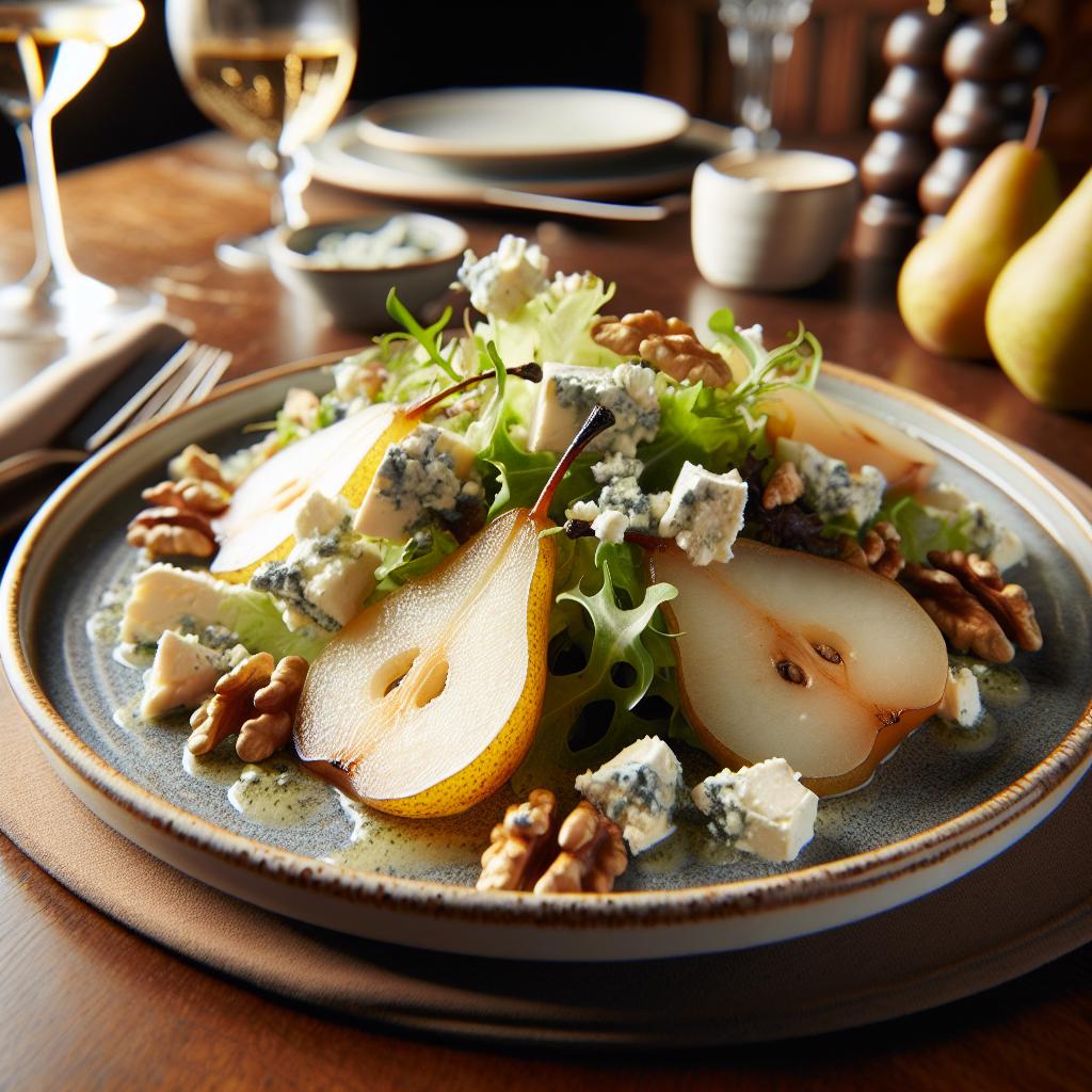 Poached Pear and Roquefort Salad