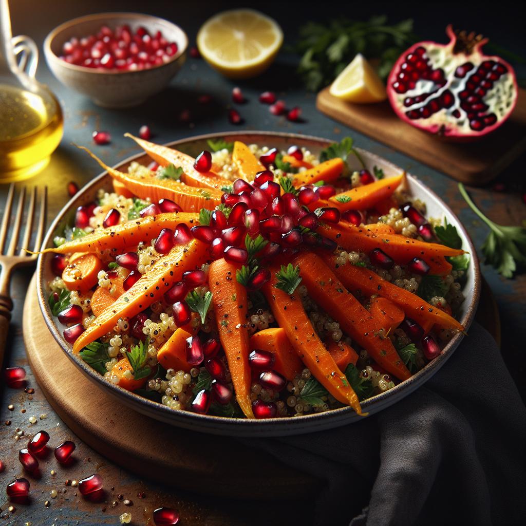 Pomegranate and Quinoa Salad with Roasted Carrots