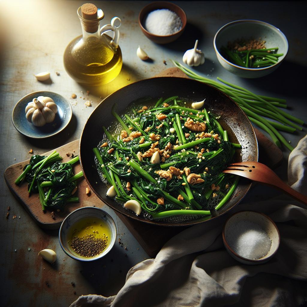 rau muong xao toi (stir fried water spinach)