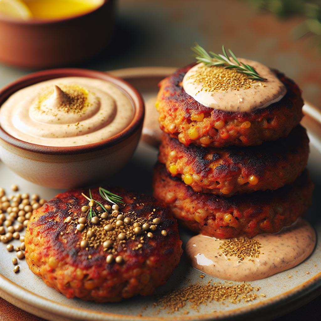 red lentil patties with a tahini sauce