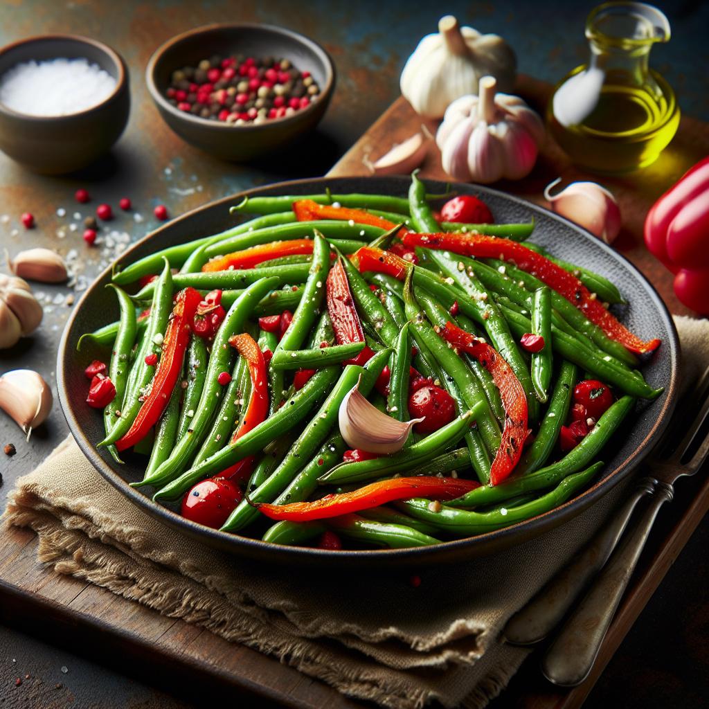 roasted green beans with red pepper and garlic