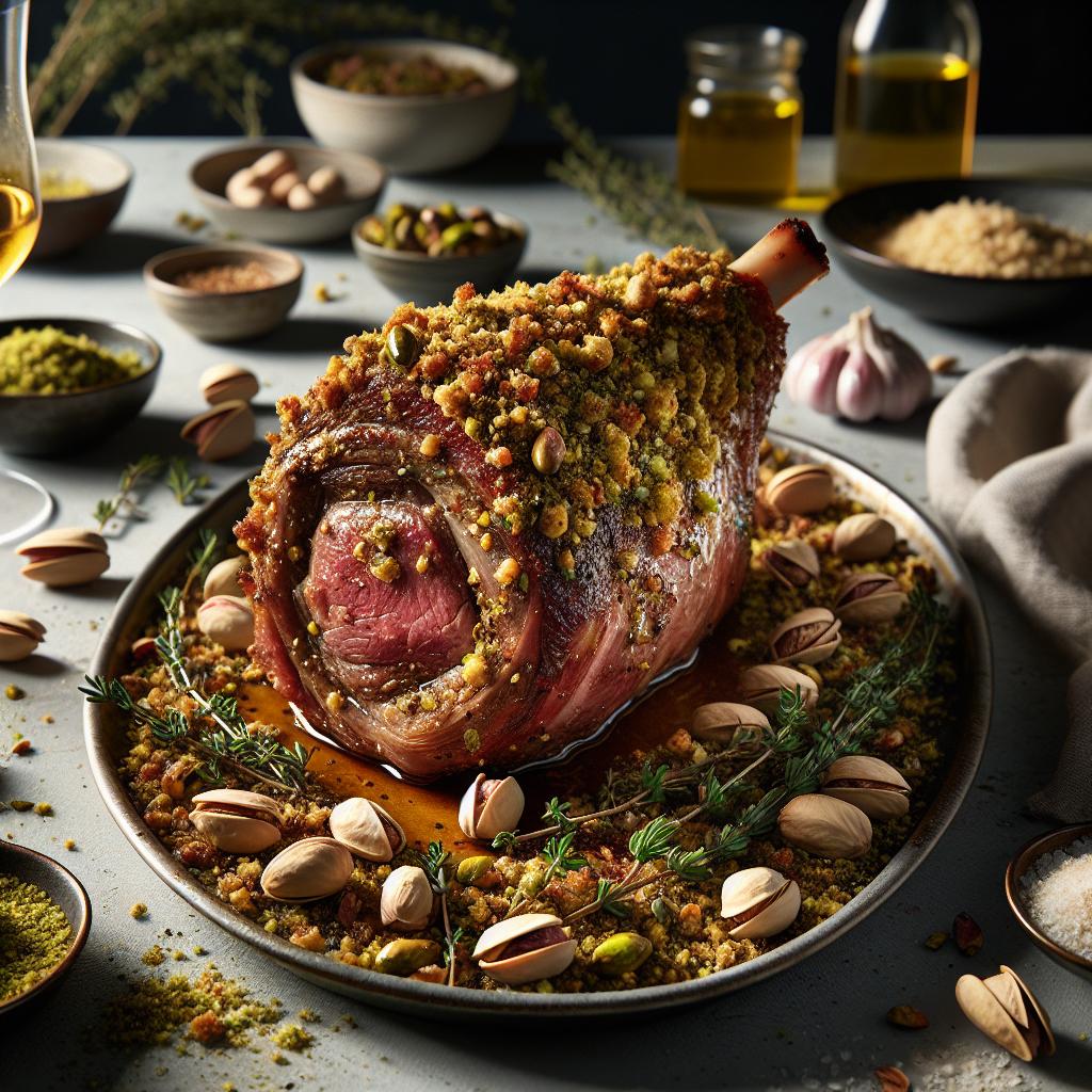 roasted lamb saddle with pistachio crust