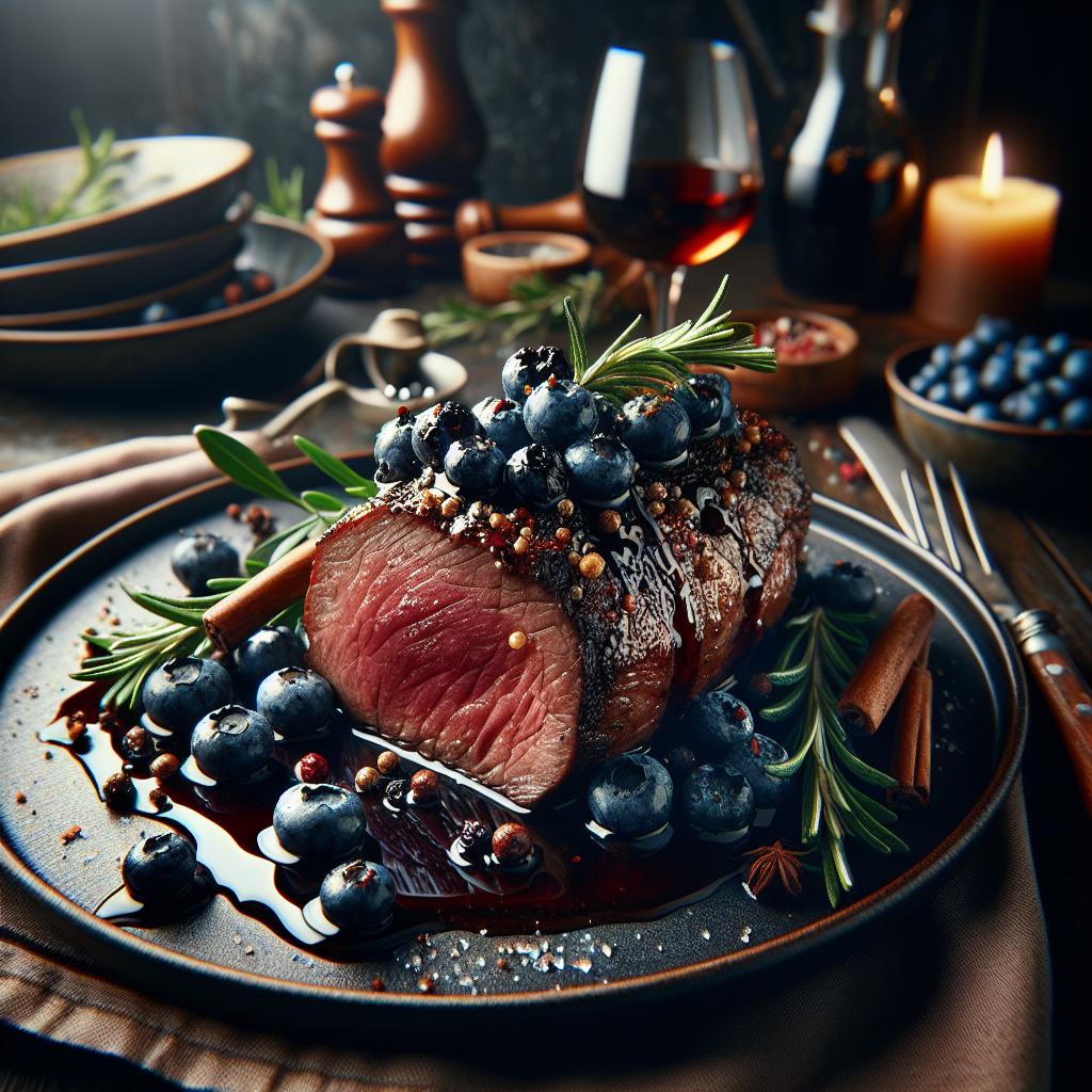 roasted venison loin with blueberry sauce