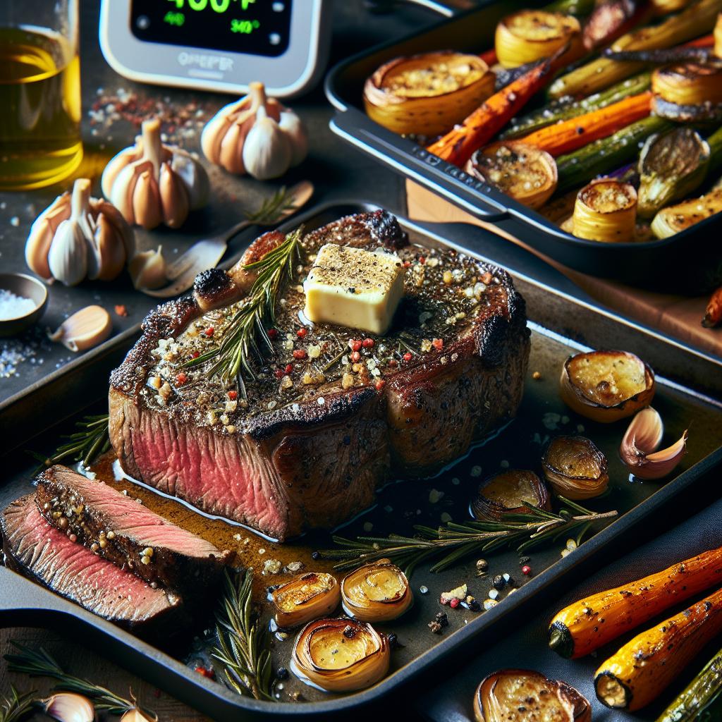 rosemary garlic butter steak with roasted vegetables