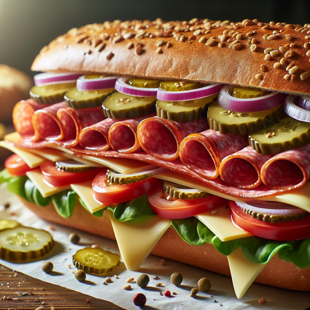 Salami and Pickle Submarine Sandwich