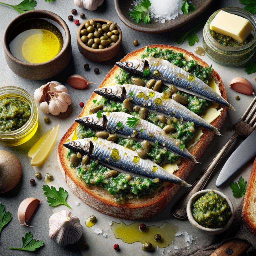 salted anchovies, salsa verde, bread, butter