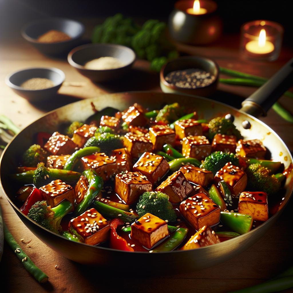 sesame garlic tempeh stir fry