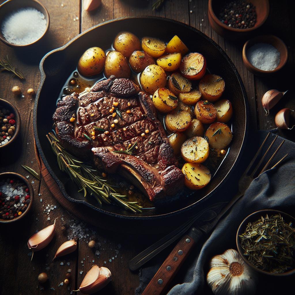 skillet garlic butter herb steak and potatoes