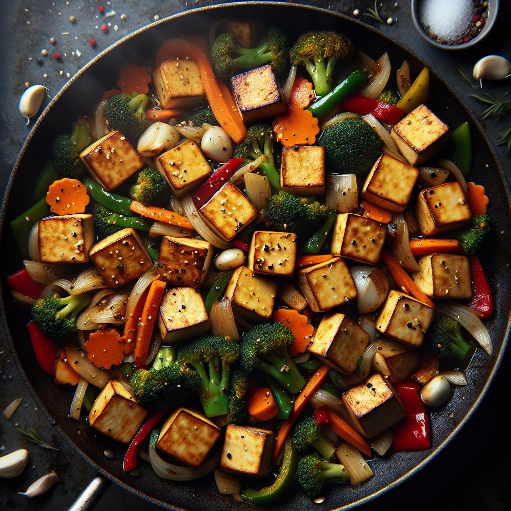 skillet seared tofu with vegetables