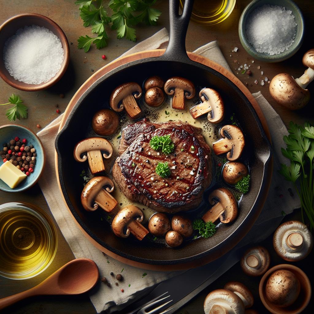 skillet steak with mushrooms