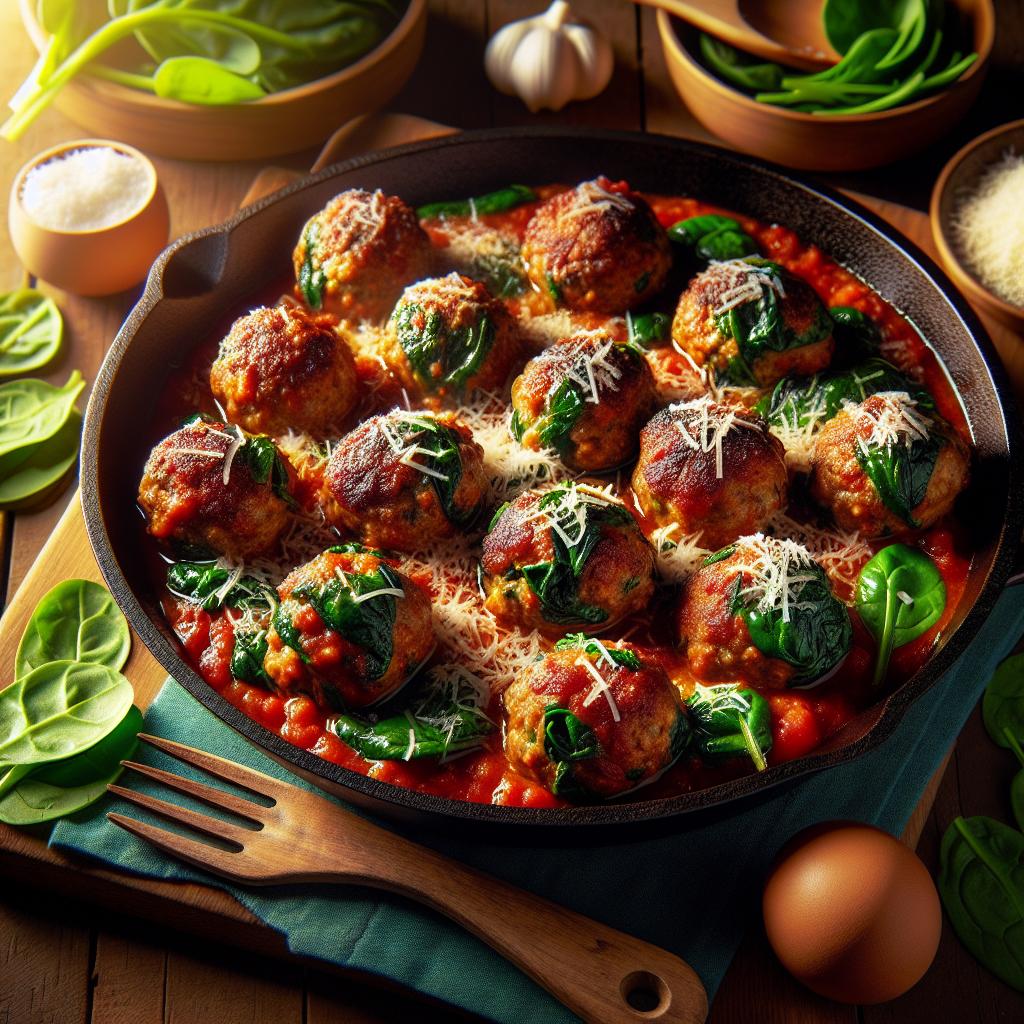 skillet turkey and spinach meatballs